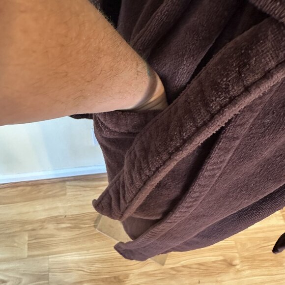 Unisex Brown Terrycloth Robe Pockets Belt Large Charter Club Gold Emblem Vtg - Picture 10 of 12